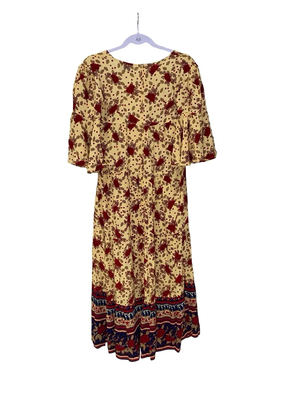Faithfull The Brand x Anthropologie Floral Midi Dress‎ - Yellow/Red Rose, Size 6